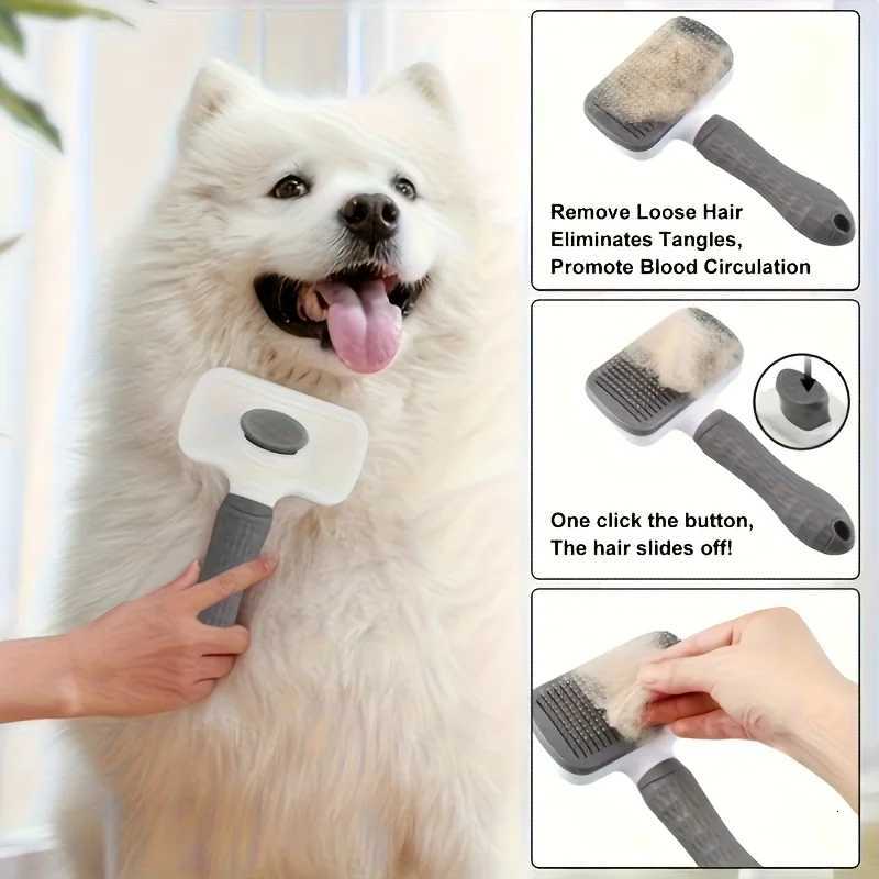 1 pet brush with easy-to-clean buttons a pet massage comb for effective detangling and hair removal with an ergonomic M251208 - view 5