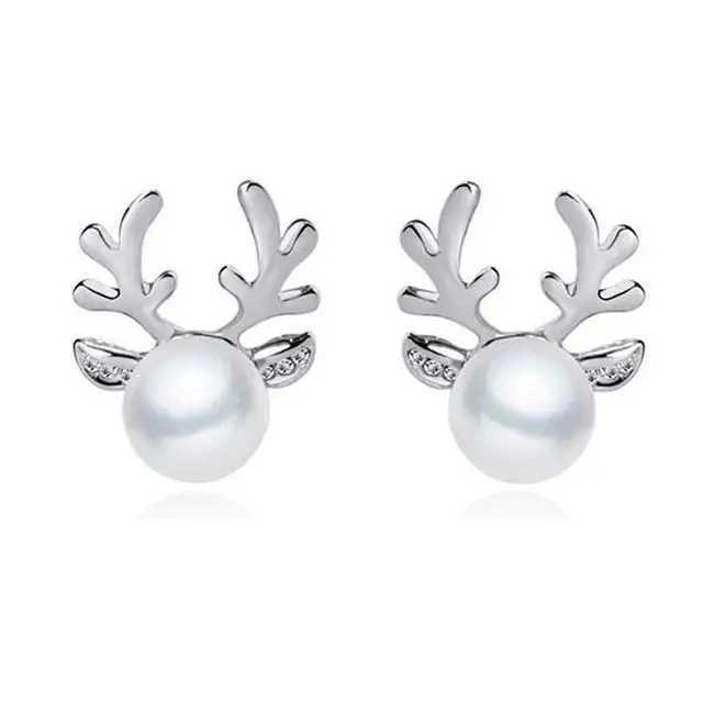 Elk Horn Pearl Earrings/ Reindeer Horn Pearl Earrings Stud Earrings for Women Pearl Earrings for Women J251208