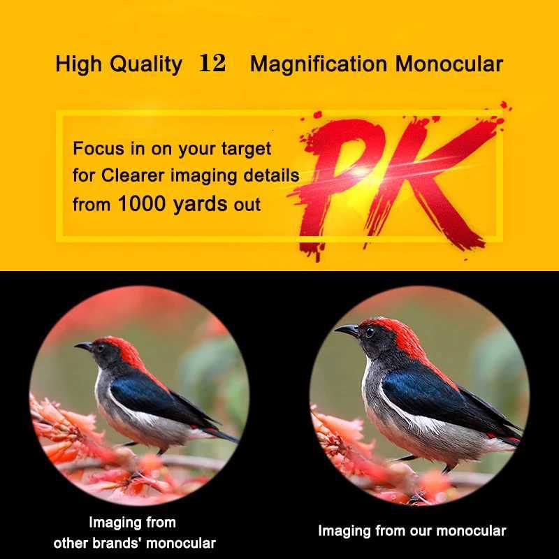 Wide Angl 12x52 Powerf ED Monocar Telescope Premium Extra-Low Dispersion Fogproof Long Range BAK4 Monocle for Hunting Hiking C251208