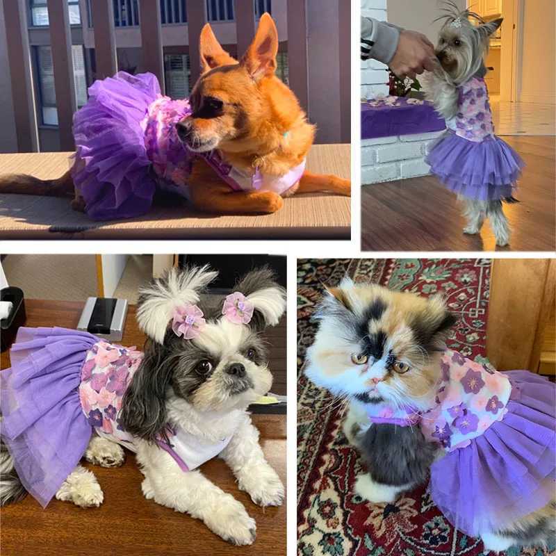 Lovely Small Dog Dress Female Tiny Puppy Clothes Girl Tutu for Dogs Dresses Harness Birthday Apparel Purple Luxury Pet Clothes M251208