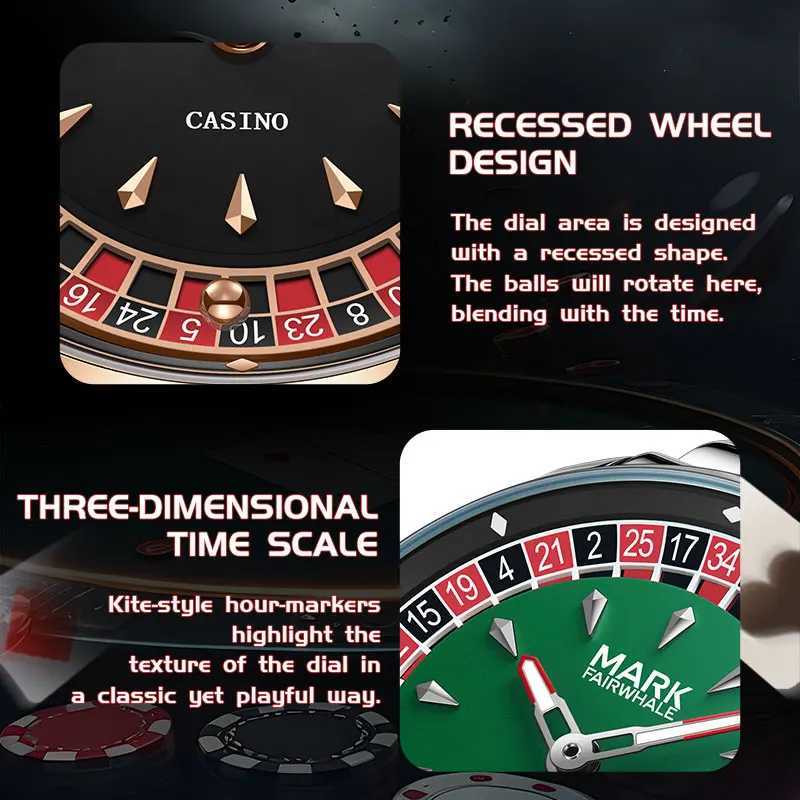 Mark Fairwhale 5031 Men Funny Quartz Watch recessed wheel design Arabic numerals Rotating Dial Roulette Clock Watch Hombre RelojT251208