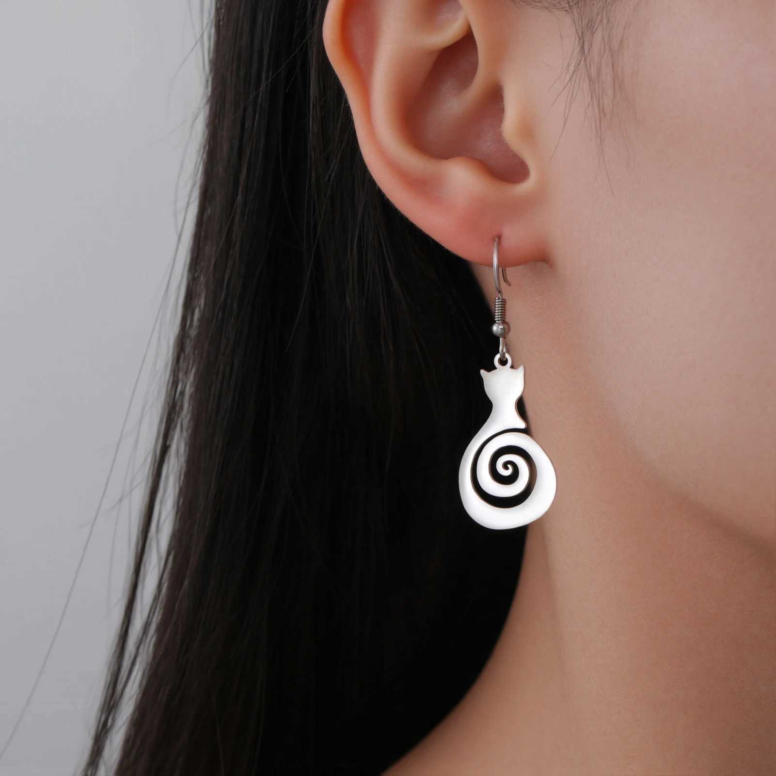 Cazador Cat Kitten Cute Swirl Spiral Tail Earrings for Women Girls Stainless Steel Animal Drop Earrings Jewelry Birthday Gift J251208