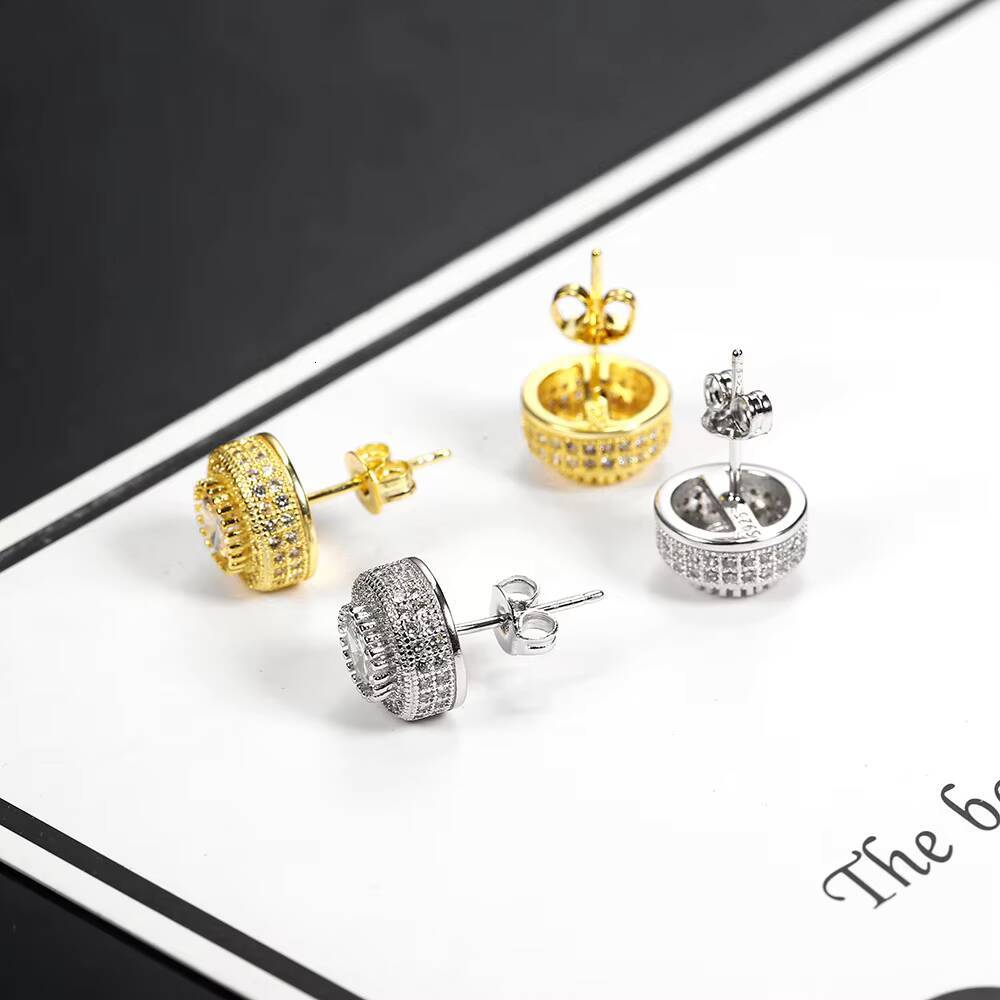 Wholesale Hip Hop Men Earrings Jewelry Bling Gold Plated Round CZ Zircon Diamond Stud Earrings