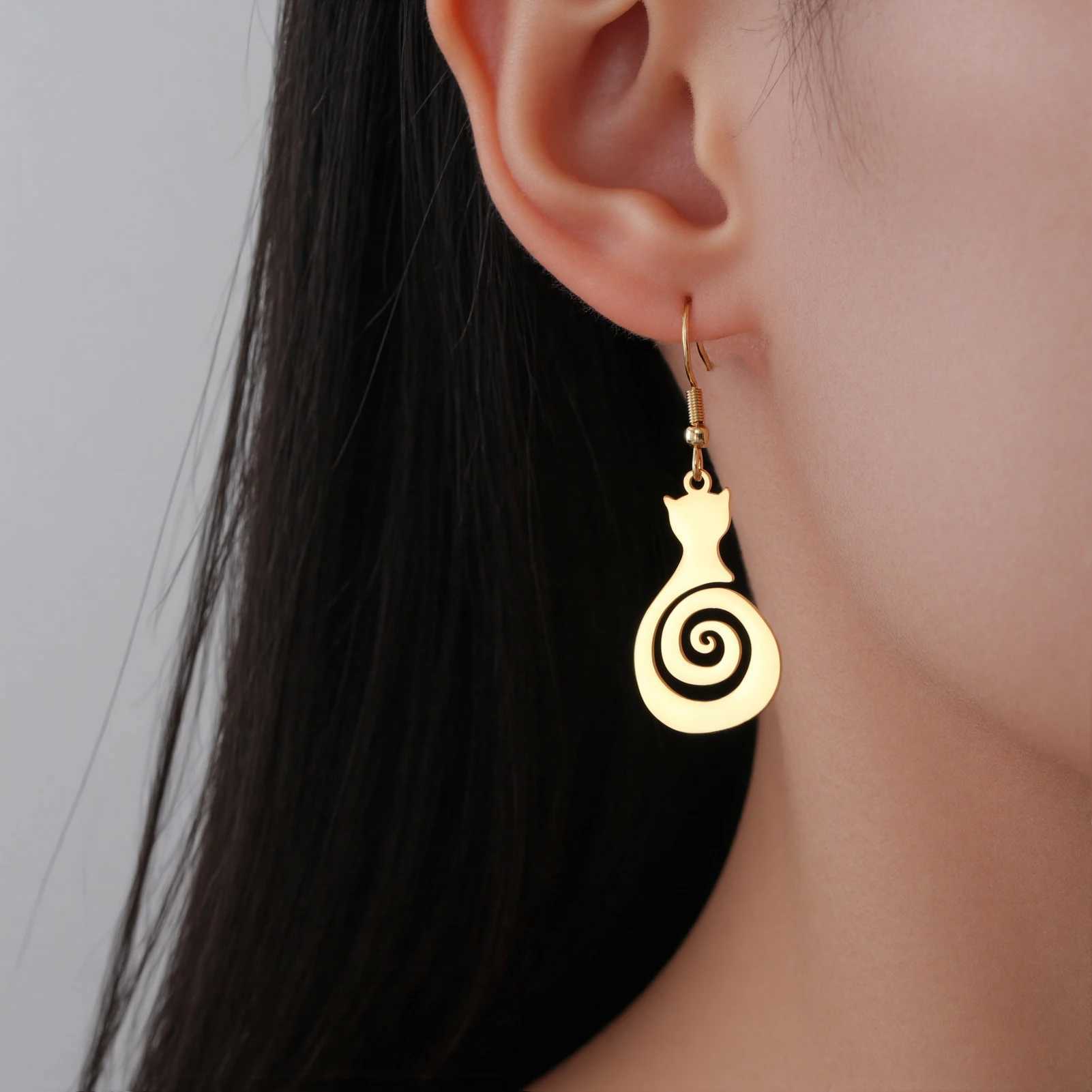 Cazador Cat Kitten Cute Swirl Spiral Tail Earrings for Women Girls Stainless Steel Animal Drop Earrings Jewelry Birthday Gift J251208