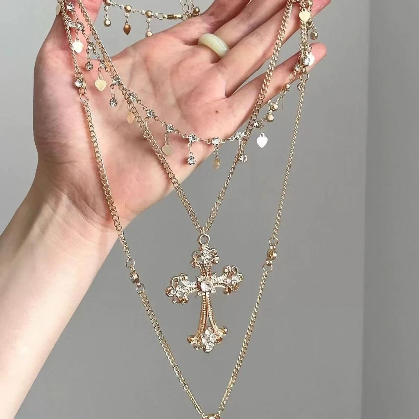 Vintage Multilayer Cross Tassel Necklace Women French Baroque Style Choker Chain Collarbone Jewelry for Dating Party Daily Match 251205