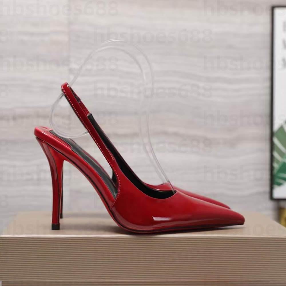 luxury patent leather stiletto heel sandals womens pointed toes slingbacks pumps fashion designer dress shoes business party evening shoes size 3543 with box