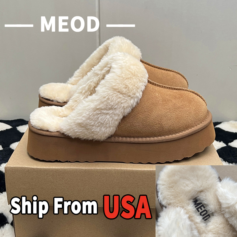 MEOD Slippers Designer Shoes Platform Slides Snow Boots Designer Womens Ultra Mini Chestnut Wool Slides Fluffy Leather Women Slider Best Quality Fast Ship