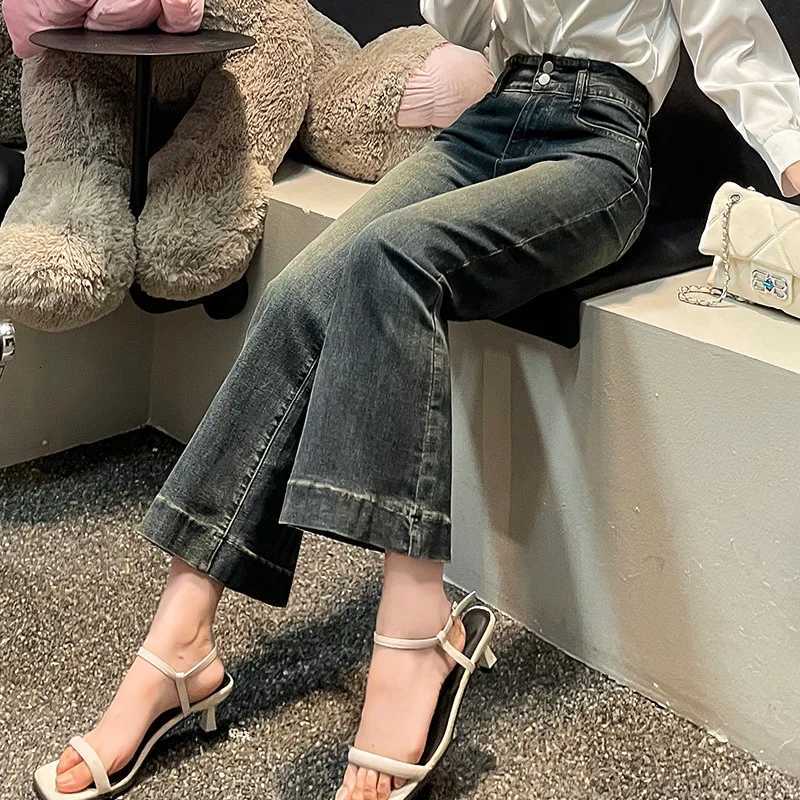 Petite Flare Jeans Winter 2025 Fleece Lined High Waist Ankle Length Pants for Women Tummy Control RetroT251208