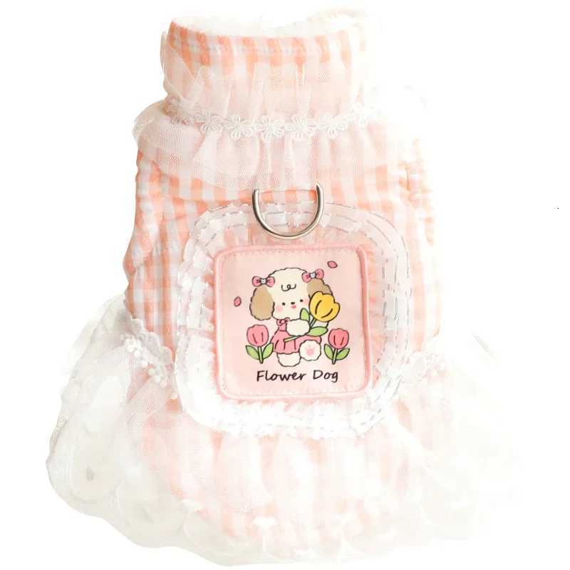 Thickened High Neck Plaid Pet Dress for Small Dogs Princess Lace Sweet Vest Patchwork Mesh Autumn Winter Clothes for Cats M251208