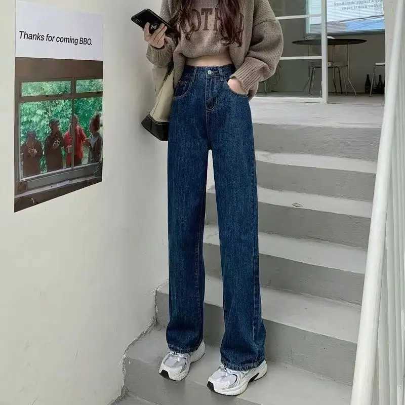 Spring Autumn Straight Jeans 2025 Women Denim Pants Vintage Fashion Female Solid High Waist Jeans Casual Trousers Wide Leg PantsT251208