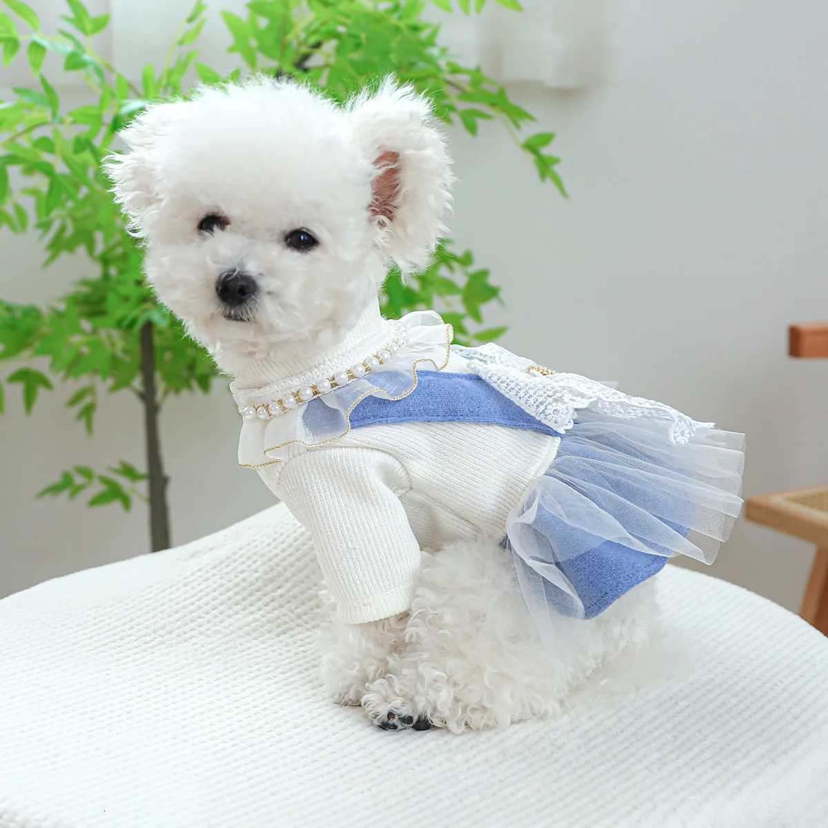 Pearl Design Dog Collar Lace Design Dog Tutu Skirts with Big Bow Decoration Princess Style Beauty Skirts Pet Party Clothing M251208