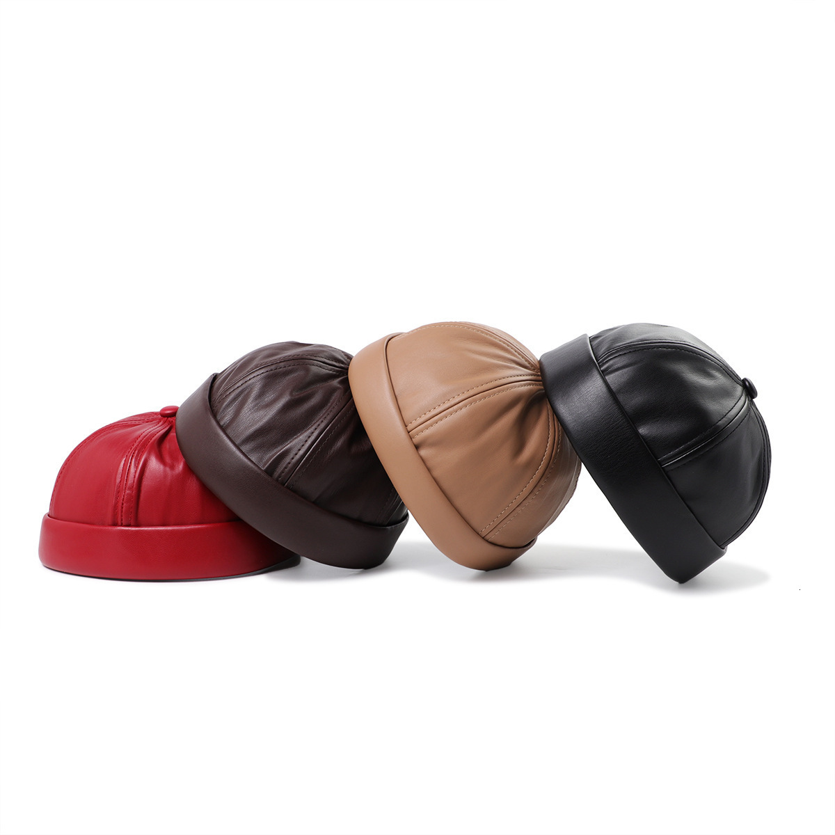 SpringWinter Women Genuine Leather Retro Watermelon Thin Beanie Hats Male Casual Caps Female BlackRed Boonie Hat Bonnet Mujer 241211