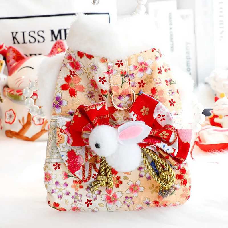 Dog skirt Cat Princess Romantic Cherry Blossom Kimono Cotton-padded Small Dog Teddy Pet Clothes M251208