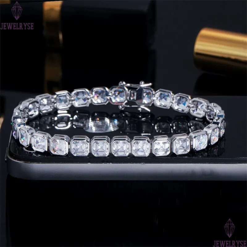 hiphop charm ennis bracele designer for woman man copper plaed chain square AAA zirconia silver whie diamond chains mens braceles womens luxury jewelr