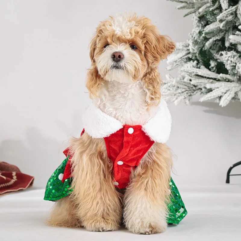 Cats Christmas Dress Fashion Santa Claus Dog Skirt Soft Warm Pet Christmas Costume Dog Holiday Party Dress Up Clothes Red M251208