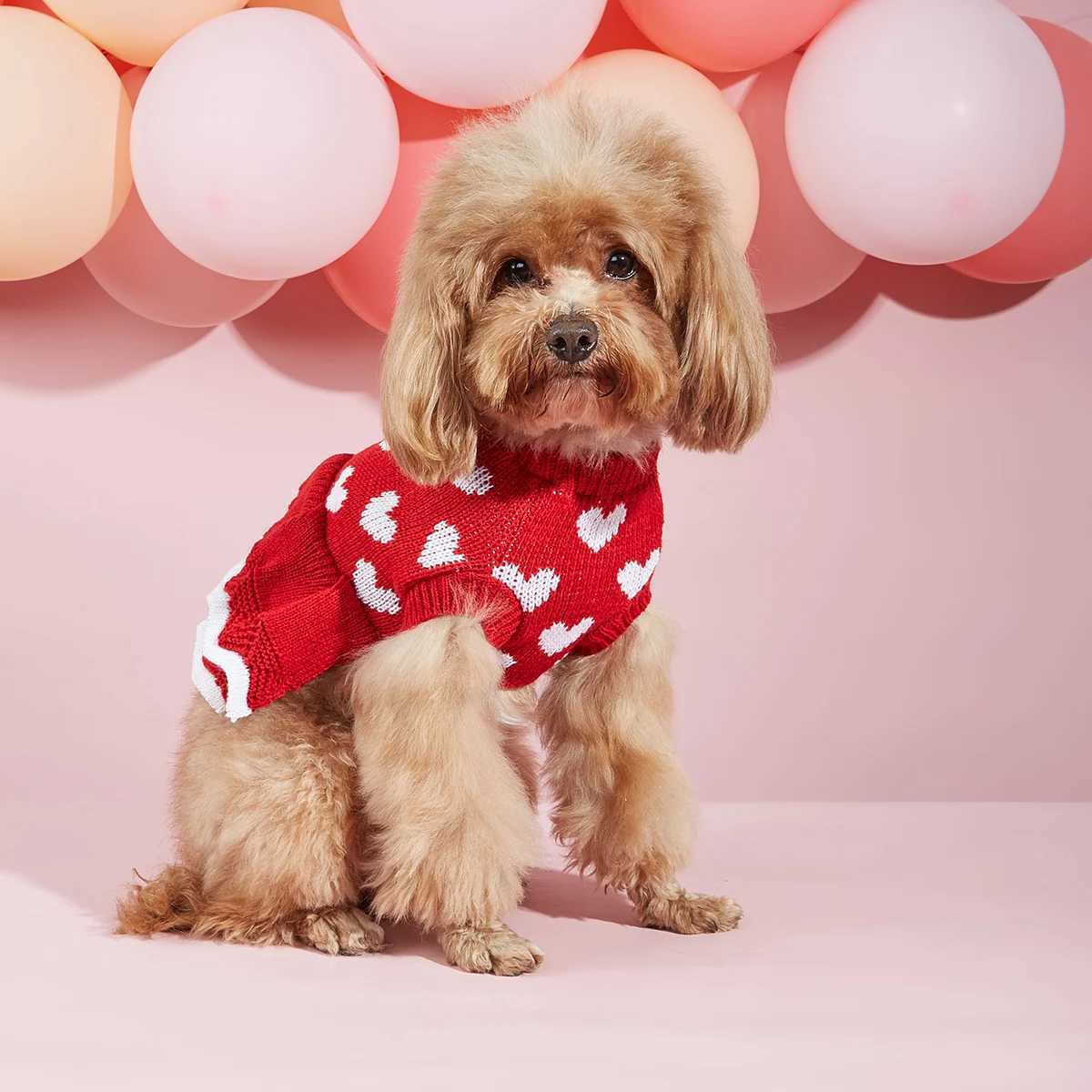 Dog Sweater Dog Heart Sweater Dress Warm Dog Sweaters Knitwear Vest Turtleneck Pullover Dog Coat for Small Medium Dogs Puppies M251208