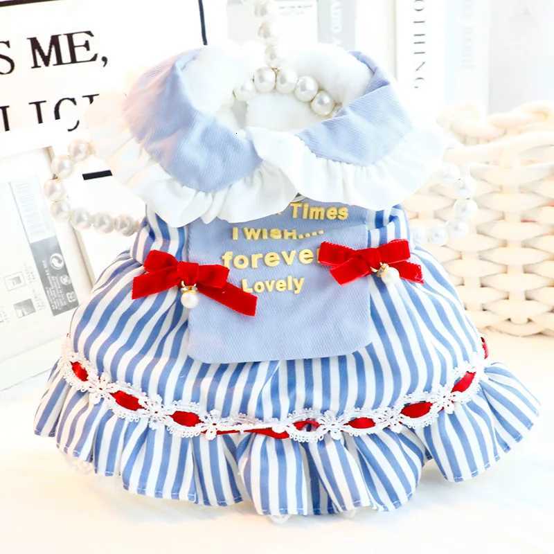 Pet Dog Winter Clothes Striped Princess Dress For Small Dogs Thickened Warm Cotton Fabric With Bowknot Decoration M251208