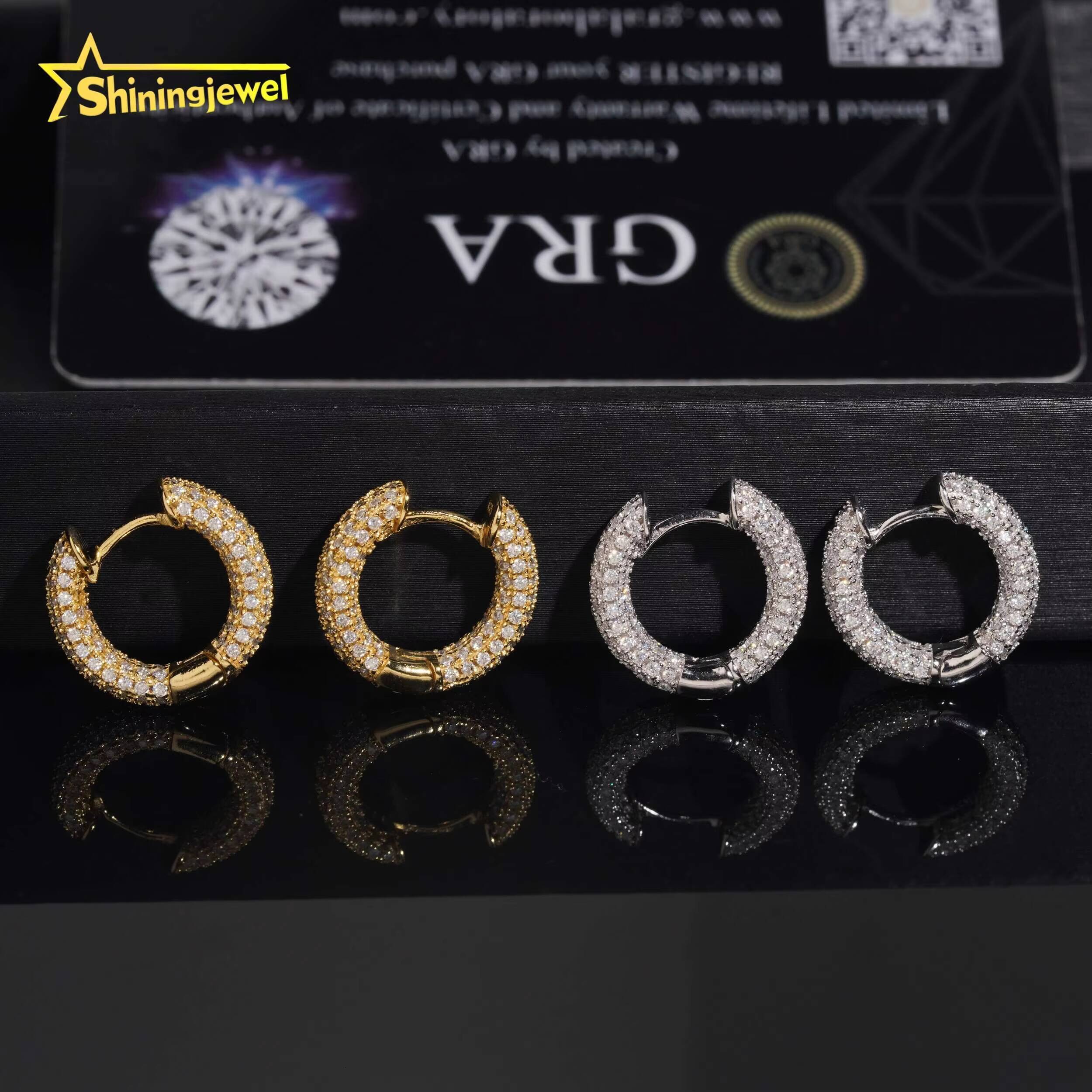 Fast Shipping Hip Hop Iced Out Hoop Moissanite Earring GRA Moisssanite Pass Diamond Test S925 Gold Plated Hoop Earring