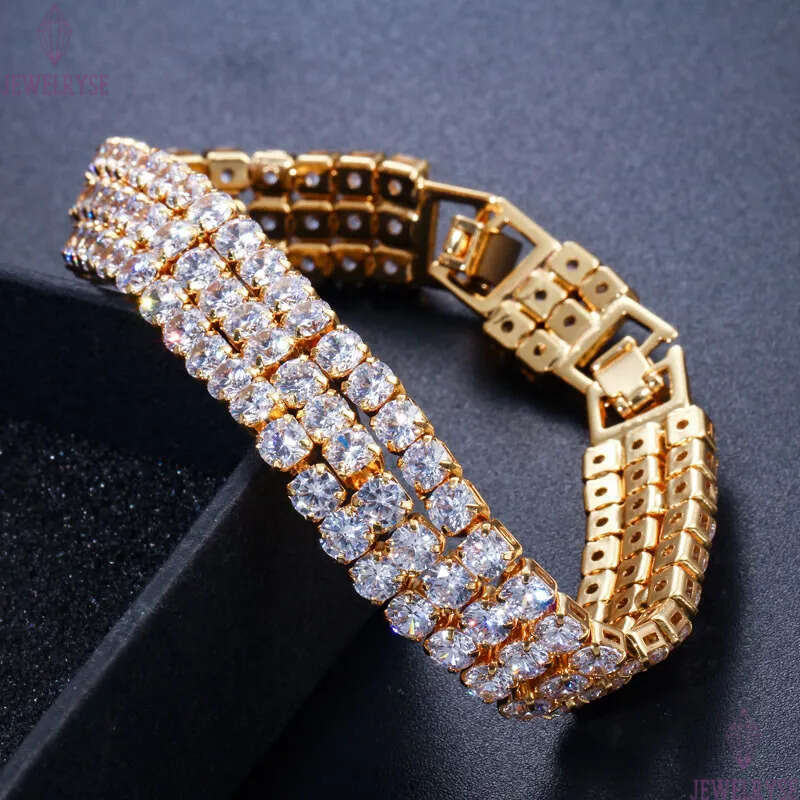 three rows tennis bracelet designer woman 18k gold iced out chain mens bracelets blue green AAA zirconia silver diamond chains hiphop man womens luxur