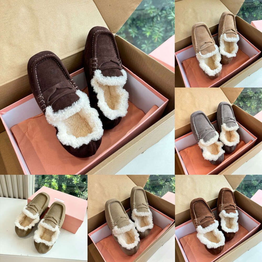 Winter Wool Shearling slip on warm shoes Outdoor warm Walking Vacation fur shoes designer woman shoe Luxury loafers high quality suede fur furry fluffy Flat Dress