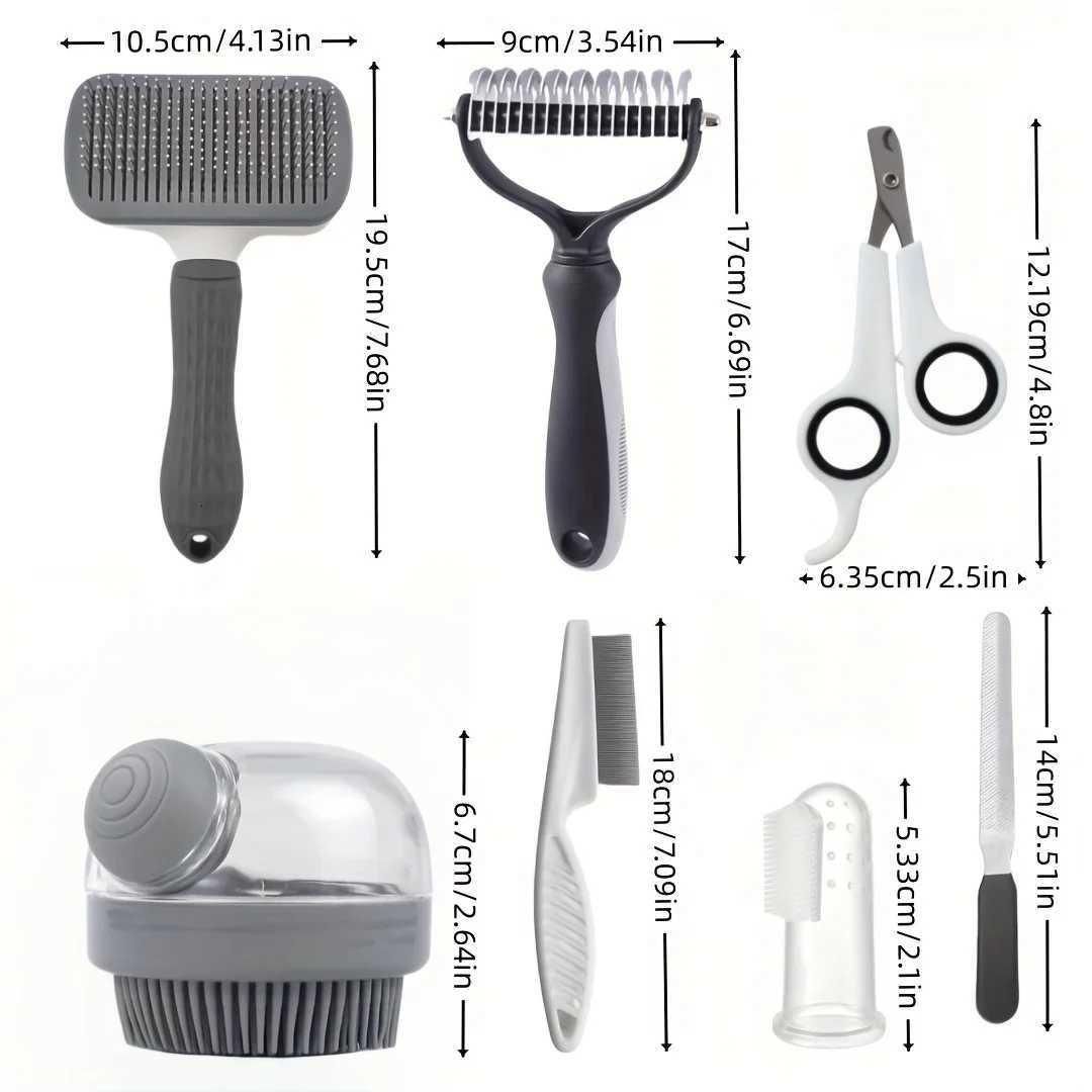 8pcs/set Dog Grooming Kit Self-cleaning Pet Grooming Set with Nail Clippers And File Flea Comb Shampoo Bath Brush Hair Remov M251208 - view 3