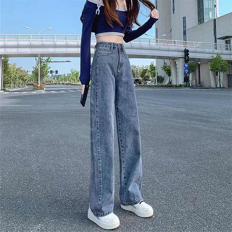 High-waisted Straight Jeans for Women in Spring and Summer 2025 New Loose and Slim Small Draped Wide-leg Floor PantsT251208