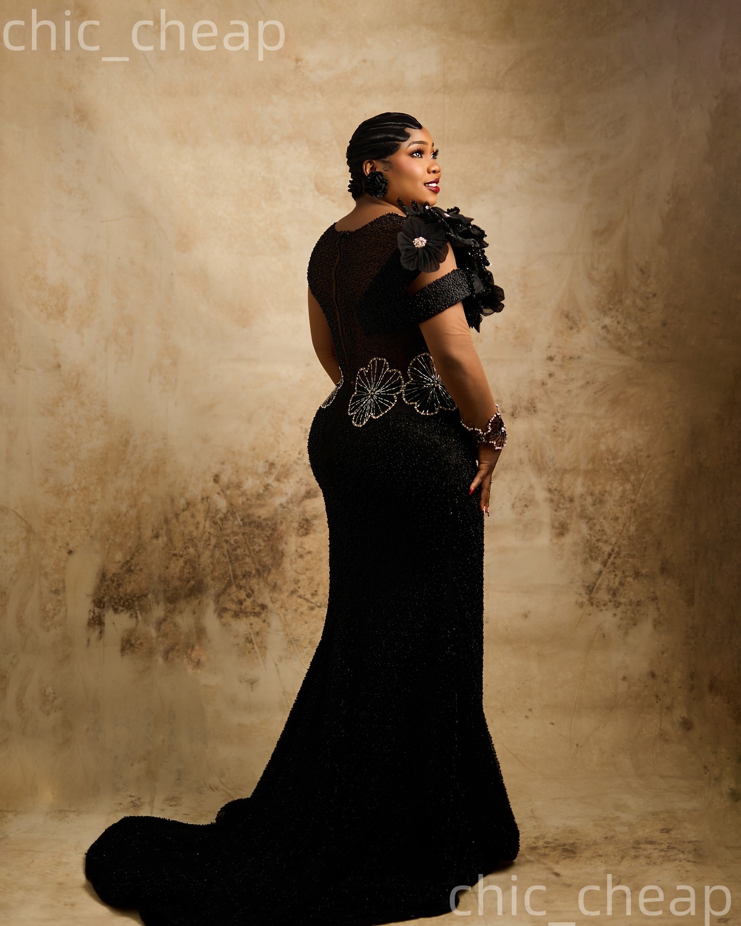 Aso Ebi Black Mermaid Prom Dresses 2026 Flowers Crystals Beaded Evening Formal Party Second Birthday Engagement Gowns Plus Size Dress For Special Occa