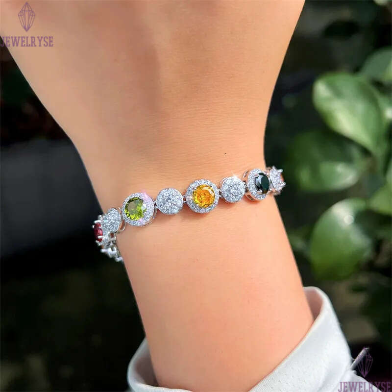 sparkling colorful round AAA cubic zirconia designer bracelet for woman chain silver luxury red yellow diamond charm bracelets chains jewelry women fr