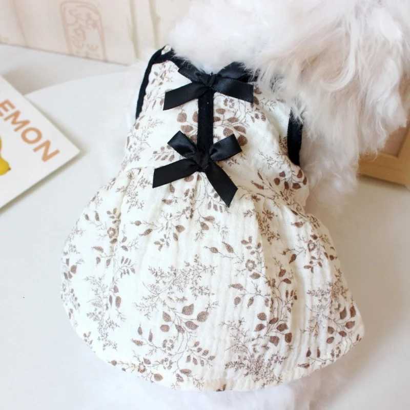 Retro Dog Princess Skirt Fashion Print Dog Clothes Summer Puppy Suspender Dress Black Lace Bow Cat Cotton Yarn Skirt Pet Costume M251208