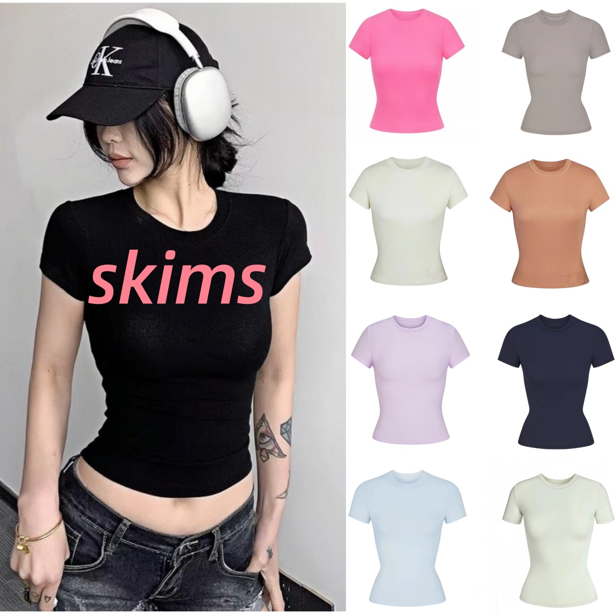 Skims NEW Women's T Shirts Designer Skimss Womens Top Luxury -Shirt Fashionable Slim Fit Shoulder Short Sleeved T-shirt For Women