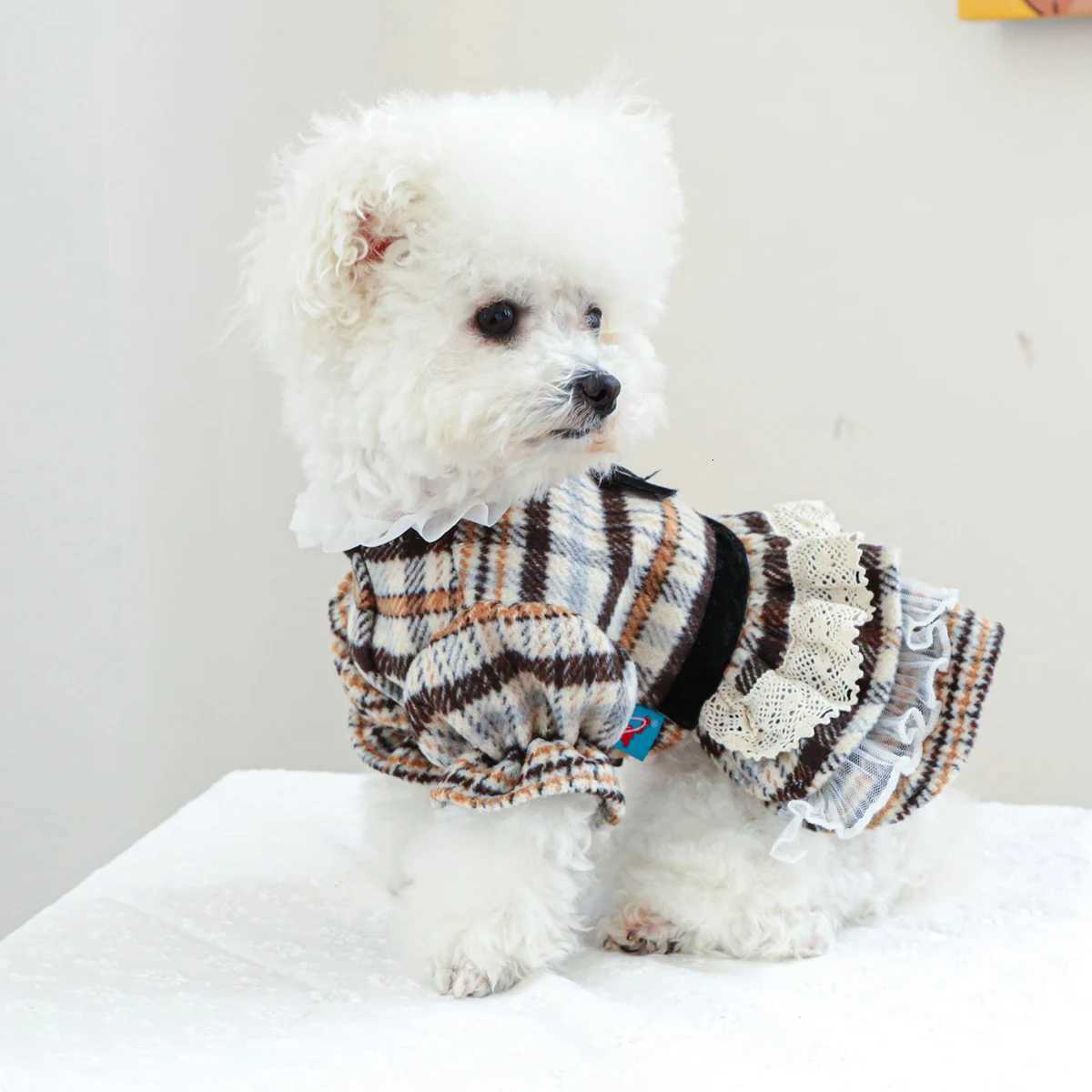 Fashion New Dog Clothes Stripe Lace Vintage Princess Dog Dress Soft Winter Clothes For Small Dogs For Chihuahua Bichon Pet M251208