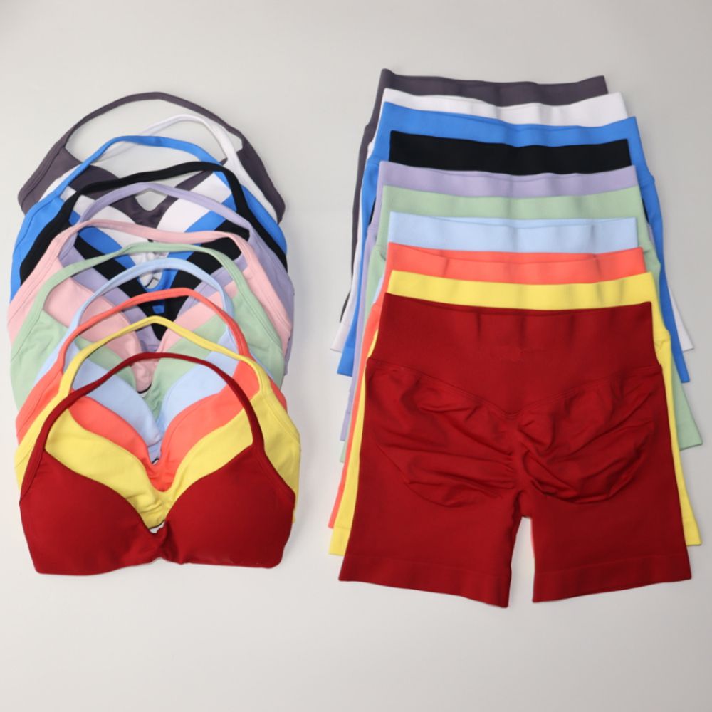 2Piece Gym Set Women Yoga Set Strappy Yoga Bra High Waist Workout Scrunch Shorts Sports Suit Fitness Clothes Seamless Yoga Set Backless Tops Outfit