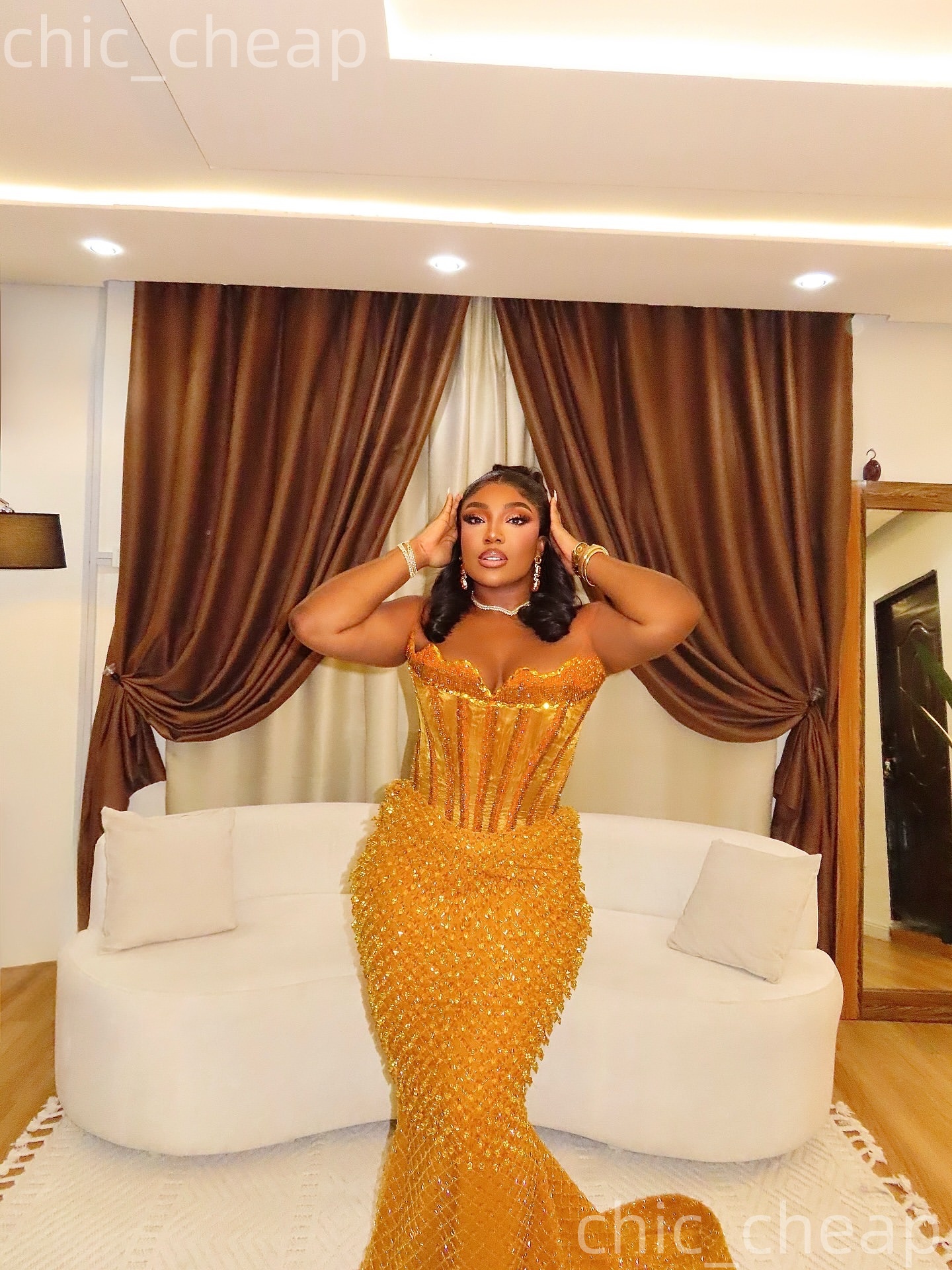 Aso Ebi Yellow Mermaid Prom Dresses 2026 Beaded Rhinestones Luxurious Evening Formal Party Second Birthday Engagement Gowns Plus Size Dress For Specia