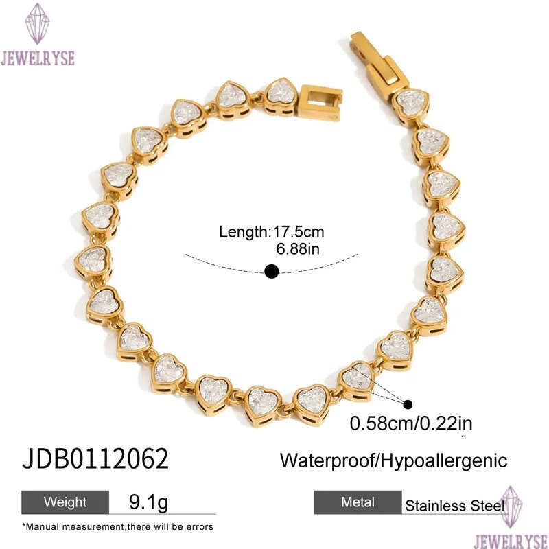 charm gold square heart tennis bracelet designer for woman stainless steel chain love white AAA zirconia diamond bracelets womens jewelry friend birth