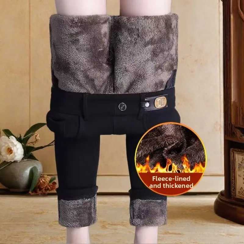 Lamb Fleece Thickened Jeans Womens Elastic Waist Large Size Small Pants Fat Mm Thin Fleece Winter Elastic Pencil PantsT251208