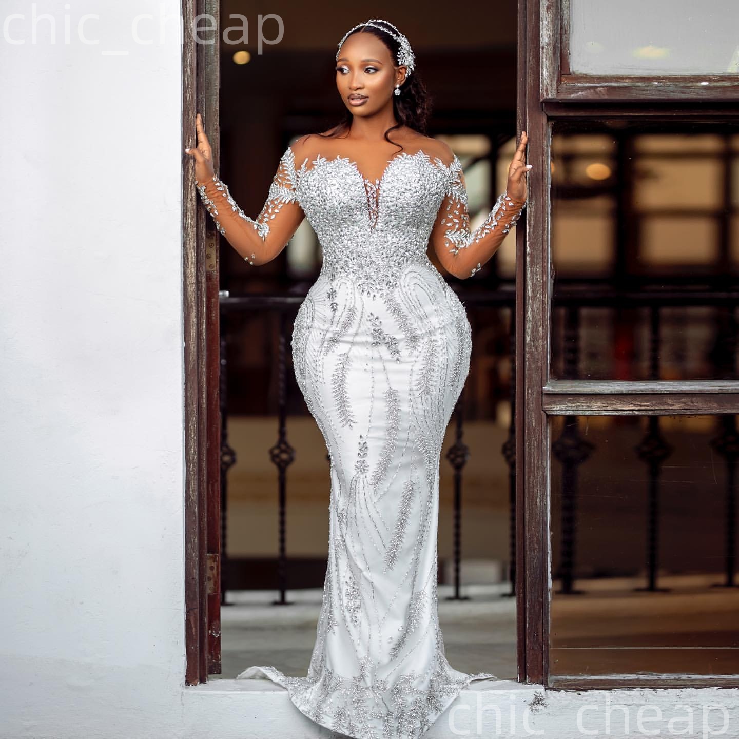 2026 Arabic Aso Ebi Plus Size Ivory Wedding Dresses Beaded Crystals Sheer Neck Organza Tiers Luxurious Bridal Gowns Dress For Brides ZJ2058