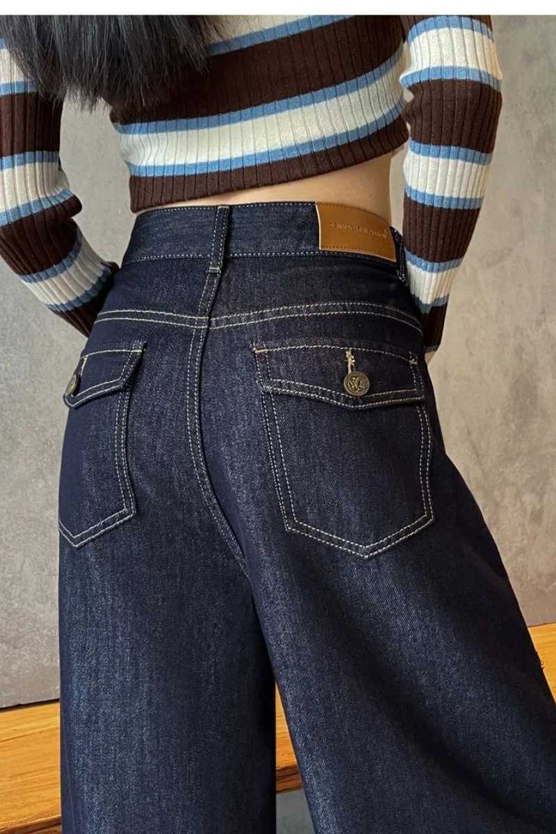 Warm Fleece Lined Jeans For Woman Y2k Pants Loose Wide Leg Trousers Winter 2025 Trendy Design Comfort Stretch Blue DenimT251208
