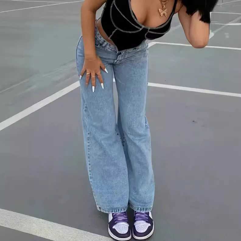 Women Ankle Length Denim Pants Wide Leg Jean Washed High Waist Jeans Solid Pockets Loose Fit Zipper Fly Distressed CasualT251208