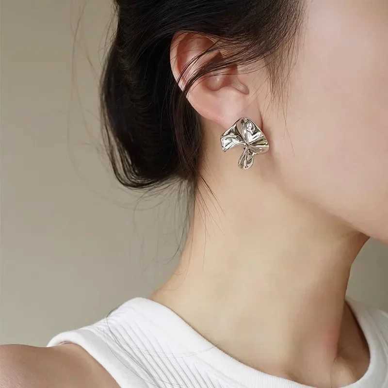 Real 925 Sterling Silver Wrinkled Flower Stud Earring for Women Minimalist Trendy Fine Jewelry Personality Plant Accessories J251208
