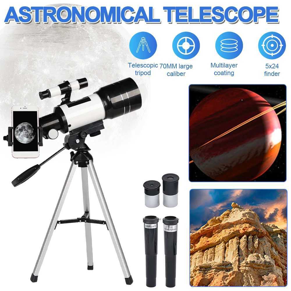 150X Astronical Telescope 70mm Aperture Refractor Portable Travel Telescope with Phone Adapter Wireless Remote C251208