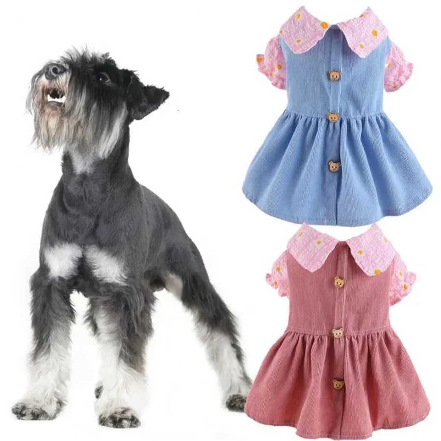 Adorable Pet Princess Dress with Cute Bear Button Soft Comfortable Breathable Cat Dog Dress M251208