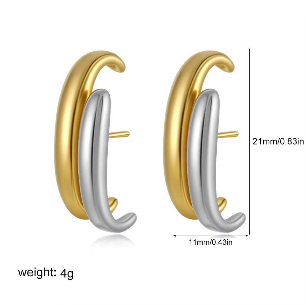 Gold Sliver Color Irregular Cshape Stud Earrings Stainless Steel Bicolor Geometric Waterproof Fashion Jewelry Party Gift Women J251208