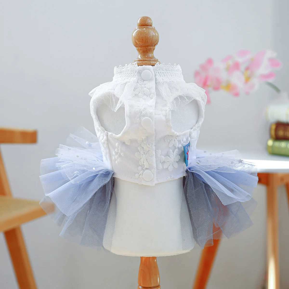 Andromeda Wedding Dress Dog Dress Spring Summer Cat Blue and White Wedding Dress Mesh Dress Princess Style M251208