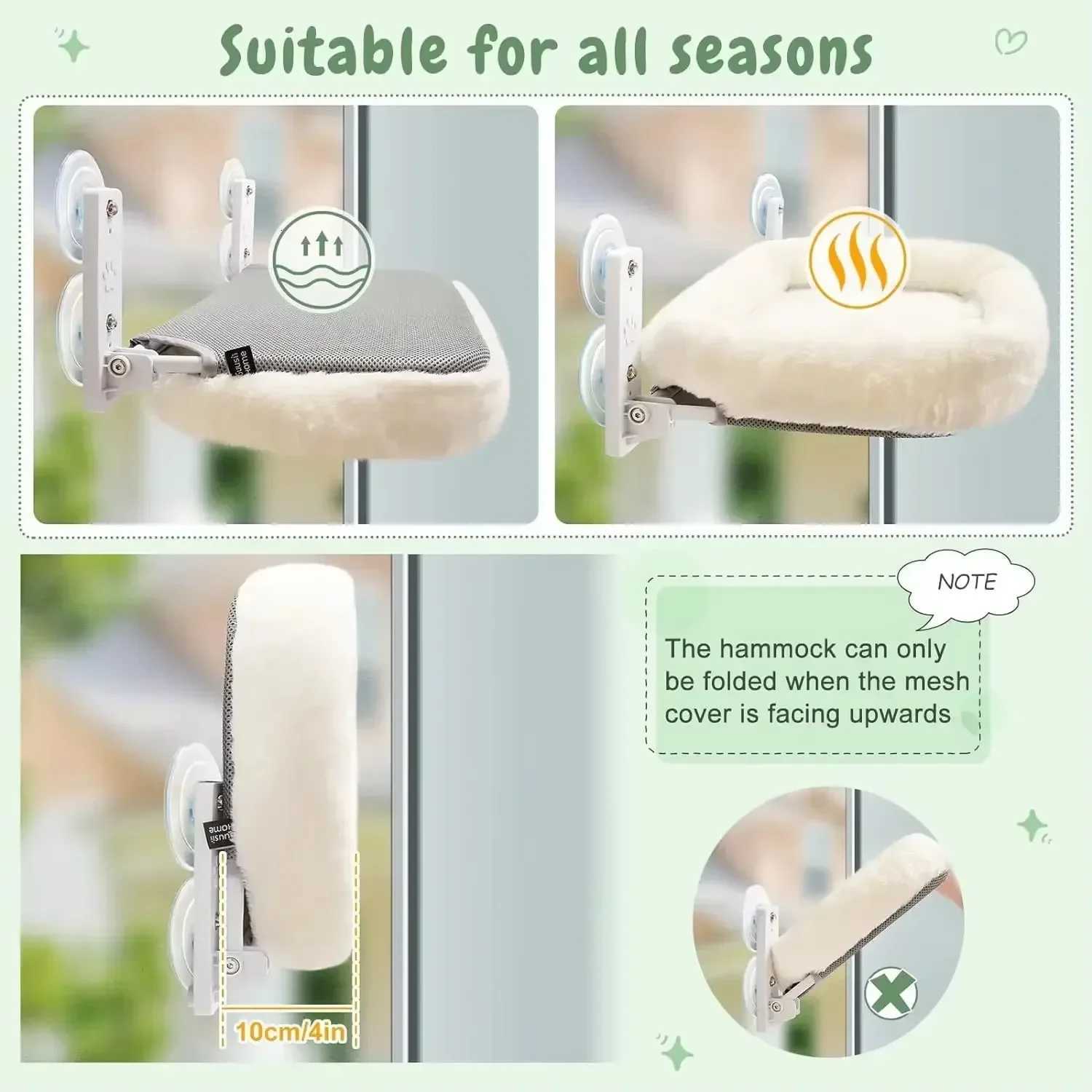 Winter Cat Hammock Window Habitat Cat Sunbathing Glass Hanging Suction Cup Balcony Pet Nest Foldable Pet Bed Cat Supplies Y251206