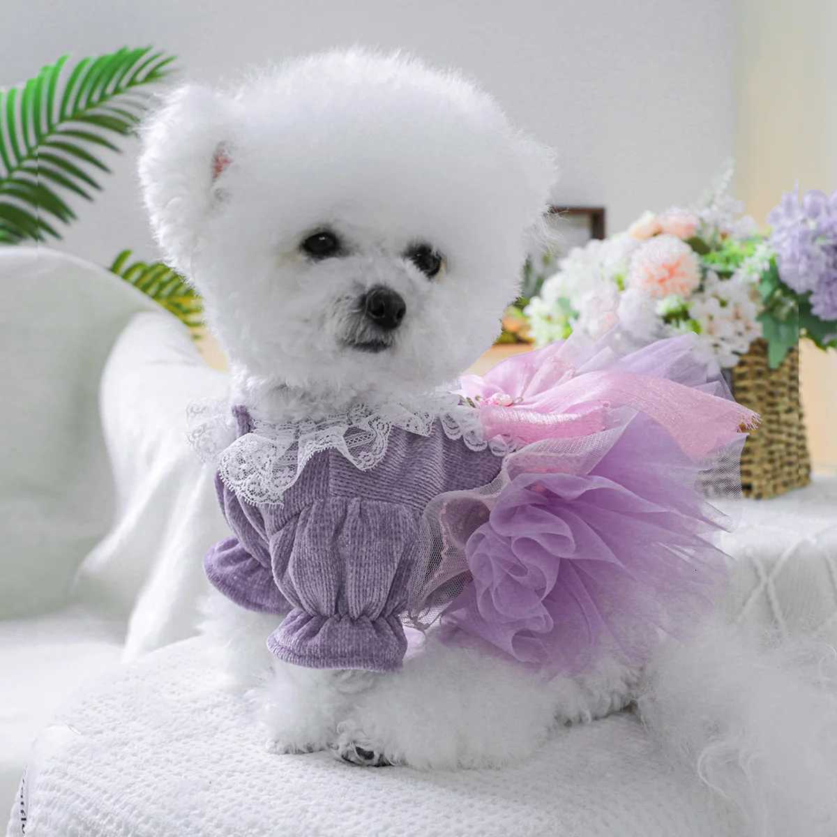 Pet Clothes Dog Cat Cute Romantic Purple Pepe Princess Wedding Dress M251208