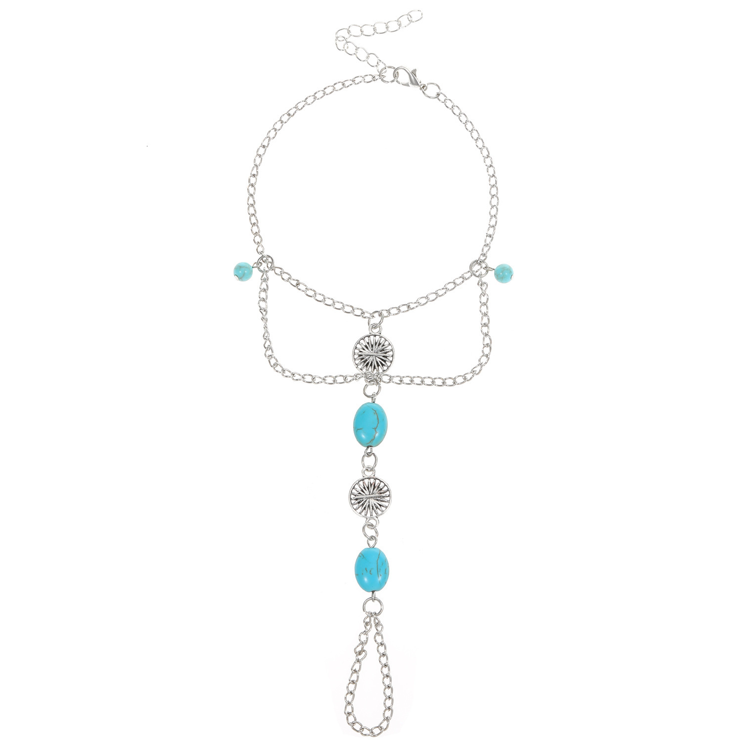 New Turquoise For Women free shipping Bohemian luxury Ethnic Style Multi-Layer Tassel Anklet designer Beach Foot Jewelry