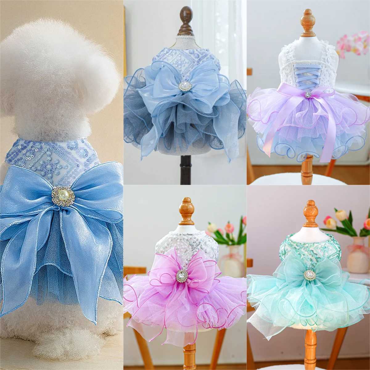 Multiple Spring Pets Autumn Bow Pet Clothing Pet Dog Stripes Cat Dog Puppy Wedding Princess Skirt Dog Clothing Dresses M251208