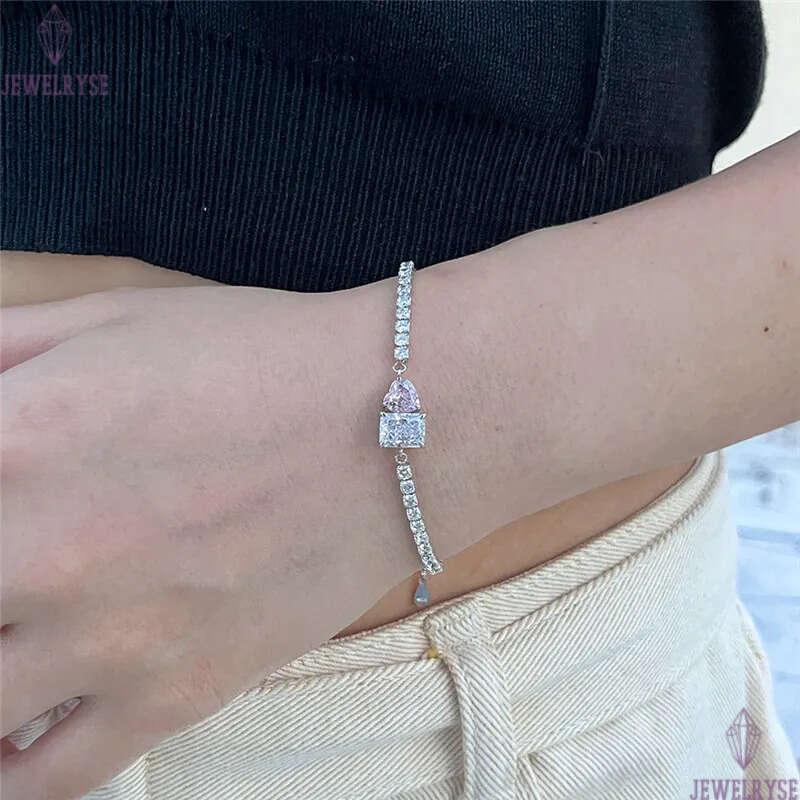 bling iced out heart tennis bracelet Designer for woman 925 sterling silver square 8A cubic zirconia womens diamond bracelets luxury jewelry gift box 