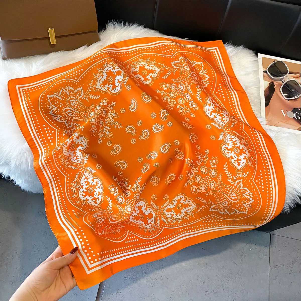 Luxury 70x70cm Women Scarf Silk Feeling Hair Neck Square Brand Office bandanna muffler Waiter Flight Attendants Handkerchief wrap Y251208