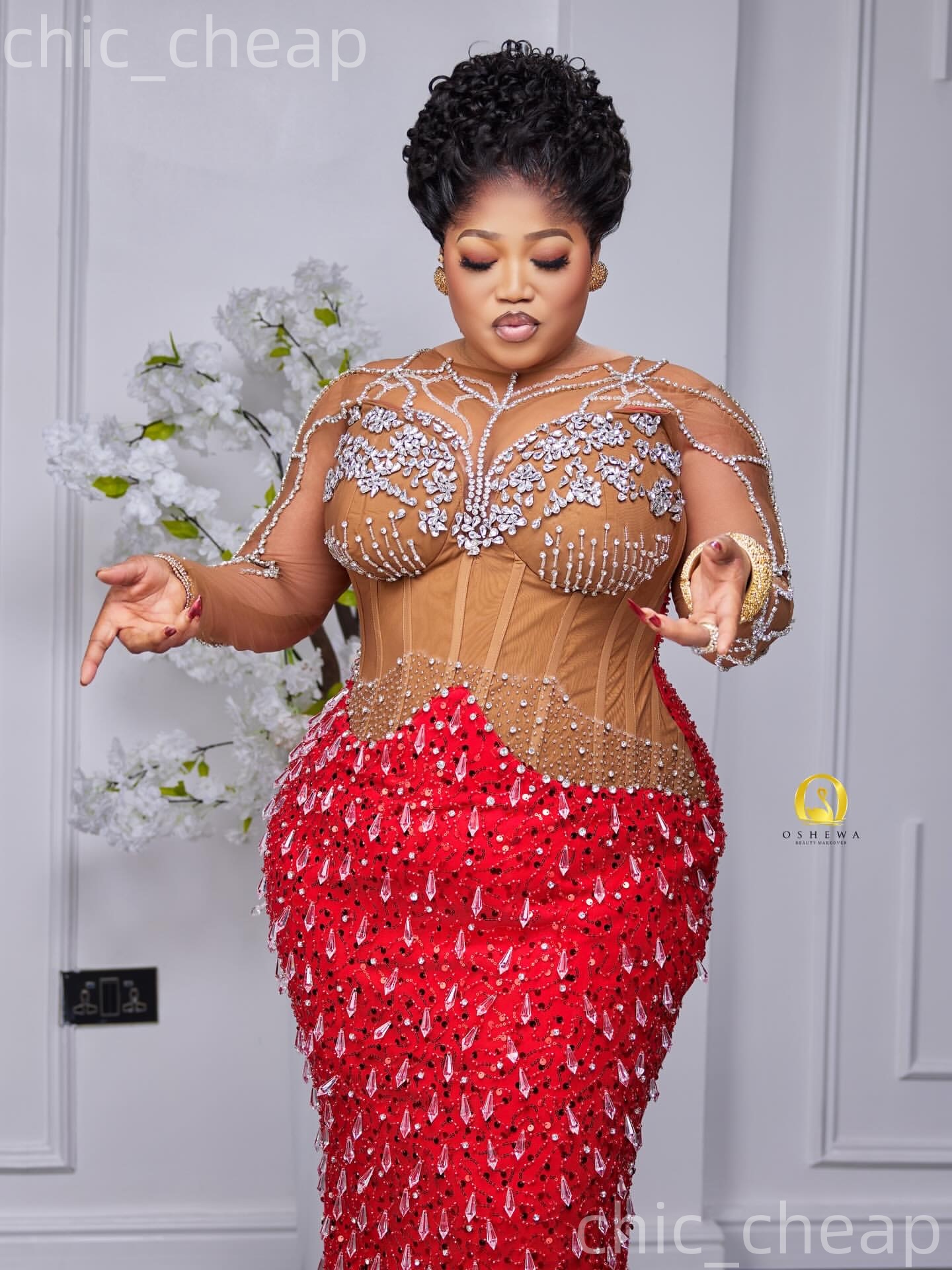 Aso Ebi Red Sheath Prom Dresses 2026 Rhinestones Illusion Sheer Neck Evening Formal Party Second Birthday Engagement Gowns Plus Size Dress For Special